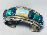 Heavy 100 Gram Vintage Native American Navajo #8 Turquoise Inlay Sterling Silver Bracelet-Nativo Arts