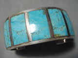 Very Rare Vintage 1981 Native American Navajo #8 Turquoise Sterling Silver Inlay Bracelet-Nativo Arts