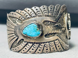 Symbolic Eagle Vintage Native American Navajo Powerful Sterling Silver Turquoise Bracelet-Nativo Arts