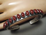 Tremendous Vintage Native American Navajo Intense Oval Red Coral Sterling Silver Bracelet-Nativo Arts