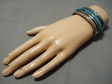 Heavier Vintage Native American Navajo Blue Diamond Turquoise Inlay Sterling Silver Bracleet Old-Nativo Arts