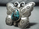 Beautiful San Felipe Pilot Mountain Turquoise Sterling Silver Butterfly Ring-Nativo Arts