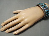Huge Vintage Native American Navajo Old Blue Turquoise Sterling Silver Wave Bracelet Old-Nativo Arts