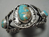 One Of The Best Earlier Coiled Vintage Native American Navajo Turquoise Sterling Silver Bracelet-Nativo Arts