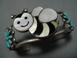 Don & Viola Eriacho Bee Turquoise Sterling Silver Zuni Native American Bracelet-Nativo Arts