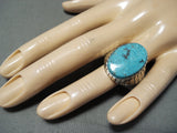 Tremendous Native American Navajo Kingman Turquoise Sterling Silver Ring-Nativo Arts