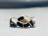 14k Solid Gold Vintage Native American Navajo Pearl Jet Ring-Nativo Arts