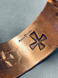 Cross Signed Native American Navajo Intricate Copper Wide Bracelet Cuff-Nativo Arts