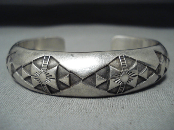 Remarkable Tahe Vintage Native American Navajo Sterling Silver Bracelet Signed-Nativo Arts