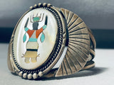 Heavy Kachina Vintage Native American Navajo Turquoise Kachina Sterling Silver Flank Bracelet-Nativo Arts