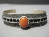 Important Navajo Domed Coral Sterling Silver Native American Bracelet-Nativo Arts