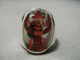 Important Native American Zuni Harlan Coonsis Sterling Silver Coral Sterling Silver Ring-Nativo Arts