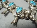 Beautiful Vintage Native American Navajo Turquoise Sterling Silver Squash Blossom Necklace-Nativo Arts