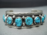 Striking Vintage Native American Navajo Old Kingman Turquoise Sterling Silver Bracelet-Nativo Arts