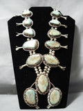 Heavy Vintage Native American Navajo Royston Turquoise Sterling Silver Squash Blossom Necklace-Nativo Arts