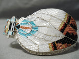 Intricate!! Zuni Native American Hand Carved Turquoise Sterling Silver Bracelet-Nativo Arts