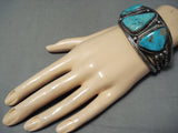 Heavy Quality Authentic Vintage Native American Navajo Turquoise Sterling Silver Bracelet Old-Nativo Arts