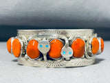 Important Vintage Native American Zuni Coral Sterling Silver Turqauois Eyes Snake Bracelet-Nativo Arts