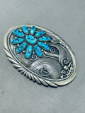 Expressive Vintage Native American Navajo Sleeping Beauty Turquoise Sterling Silver Buckle-Nativo Arts