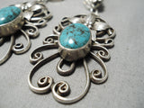 One Of Most Intricate Vintage Native American Navajo Spider Turquoise Sterling Silver Earrings-Nativo Arts
