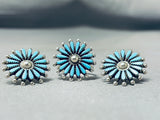 Striking Vintage Native American Zuni Blue Gem Turquoise Sterling Silver Ring & Earrings Set-Nativo Arts