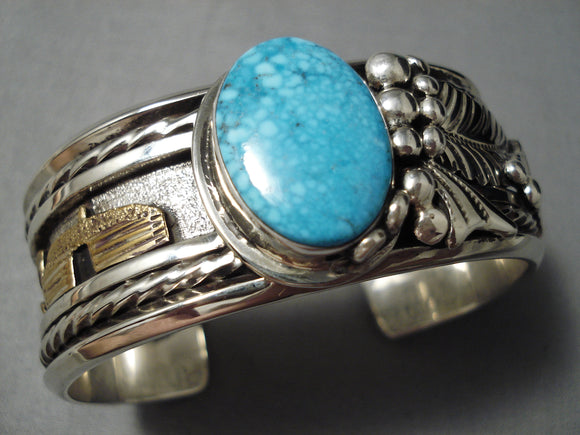 Museum Vintage Native American Navajo Carico Lake Turquoise Sterling Silver Heavy Bracelet-Nativo Arts