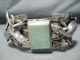 Signed Double Lizard Vintage Native American Navajo Green Turquoise Sterling Silver Bracelet-Nativo Arts