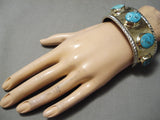 Rare Navajo 14k Gold Native American Sterling Silver Thick Turquoise Bracelet-Nativo Arts