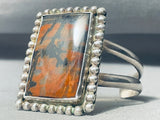Most Unique Rectangular Vintage Native American Navajo Petrified Wood Sterling Silver Bracelet-Nativo Arts