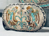 608 Gram Vintage Native American Navajo Turquoise Yei Sterling Silver Concho Belt Old-Nativo Arts