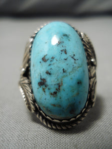 Best Vintage Native American Navajo Domed Persin Turquoise Sterling Silver Ring Old-Nativo Arts