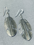Native American Authentic Vintage Ben Begaye Sterling Silver Feather Earrings-Nativo Arts