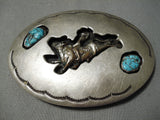 Important Very Early Vintage Native American Navajo Dan Jackson Turquoise Sterling Silver Buckle-Nativo Arts