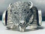175 Grams Mind Boggling Native American Navajo Turquoise Sterling Silver Bison Bracelet-Nativo Arts