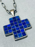 Native American One Of The Most Unique Cross Lapis Sterling Silver Necklace Old-Nativo Arts