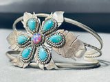 So Beautiful! Happy Vintage Native American Navajo Opal Turquoise Sterling Silver Leaf Bracelet-Nativo Arts