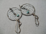Amazing Native American Navajo Turquoise Sterling Silver Dream Catcher Earrings-Nativo Arts