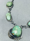 Very Old Vintage Native American Navajo Green Turquoise Sterling Silver Leaf Necklace Old-Nativo Arts