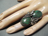 Huge Authentic Vintage Native American Navajo Green Turquoise Sterling Silver Leaf Ring Old-Nativo Arts