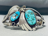 Premium Vintage Native American Navajo 2 Kingman Turquoise Sterling Silver Bracelet-Nativo Arts