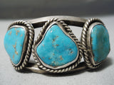 Small Wrist Vintage Native American Navajo Turquoise Sterling Silver Bracelet Old-Nativo Arts