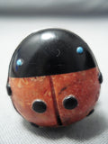 Marvelous Native American Navajo Coral Jet Turquoise Sterling Silver Ladybug Ring-Nativo Arts