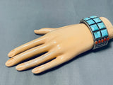 One Of The Most Unique Ever Native American Navajo Squared Turquoise Sterling Silver Bracelet-Nativo Arts