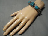 Superior Vintage Native American Navajo Pilot Mountain Turquoise Sterling Silver Bracelet Cuff-Nativo Arts