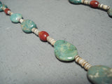 Native American Fantastic Santo Domingo Royston Turquoise Coral Sterling Silver Necklace-Nativo Arts