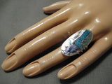 Important Native American Zuni Harlan Coonsis Sterling Silver Blue Bird Turquoise Ring-Nativo Arts