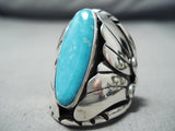 One Of The Biggest Native American Navajo Sterling Silver Carico Lake Turquoise Ring-Nativo Arts
