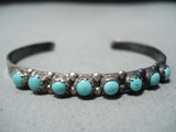 Native American Early Vintage Zuni Blue Gem Turquoise Sterling Silver Bracelet-Nativo Arts
