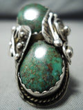Huge Authentic Vintage Native American Navajo Green Turquoise Sterling Silver Leaf Ring Old-Nativo Arts
