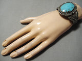 Rare Vintage Native American Navajo Blue Diamond Turquoise Sterling Silver Bracelet-Nativo Arts